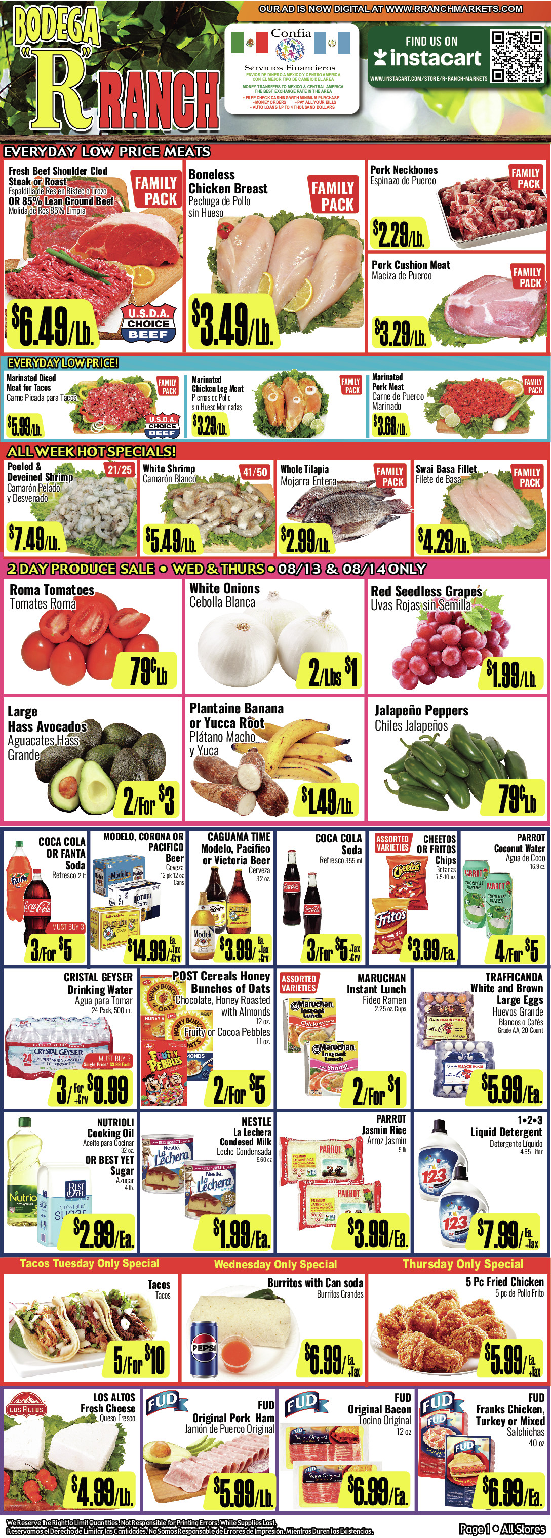 Bodega R Ranch Market Weekly AD 1 Page. valid thruogh 08/13/2025 - 08/26/2025