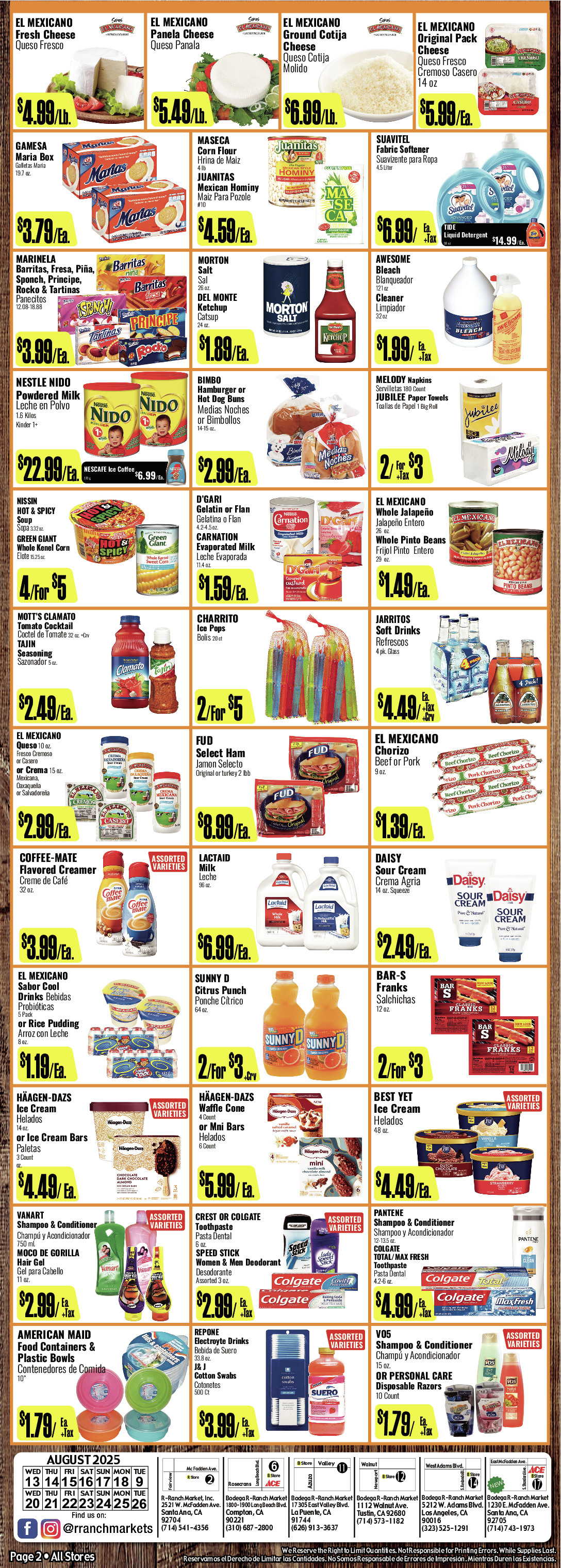 Bodega R Ranch Market Weekly AD 2 Page. valid thruogh 08/13/2025 - 08/26/2025