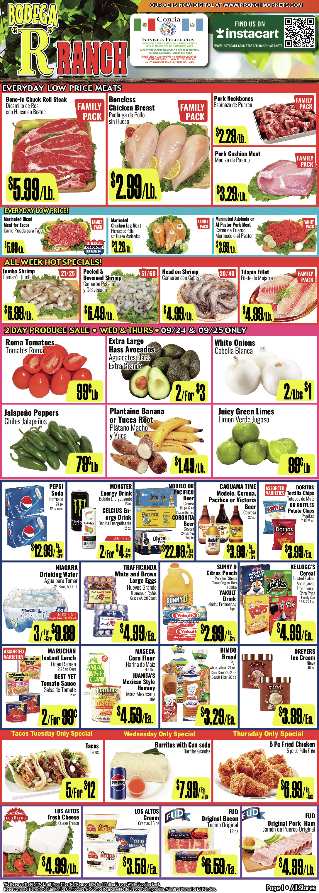Bodega R Ranch Market Weekly AD 1 Page. valid thruogh 09/24/2025 - 10/07/2025