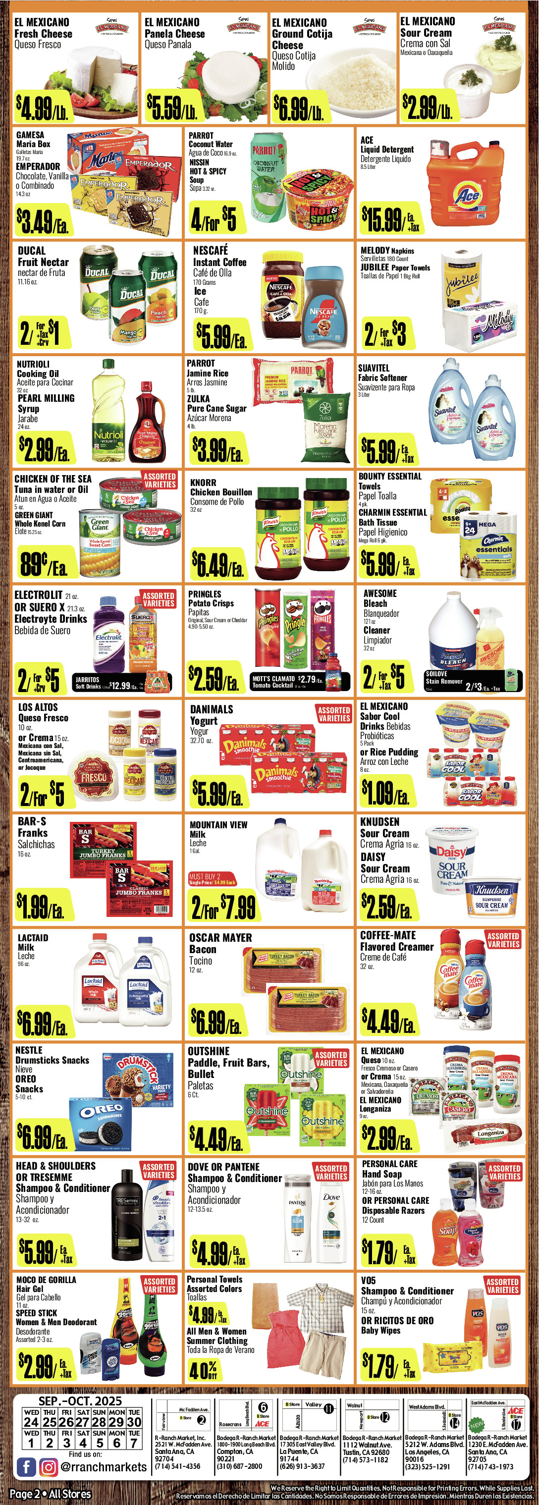 Bodega R Ranch Market Weekly AD 2 Page. valid thruogh 09/24/2025 - 10/07/2025