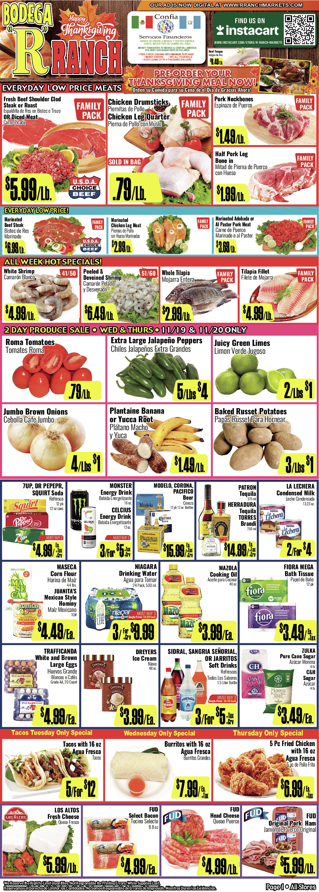 Bodega R Ranch Market Weekly AD 1 Page. valid thruogh 11/19/2025 - 12/02/2025
