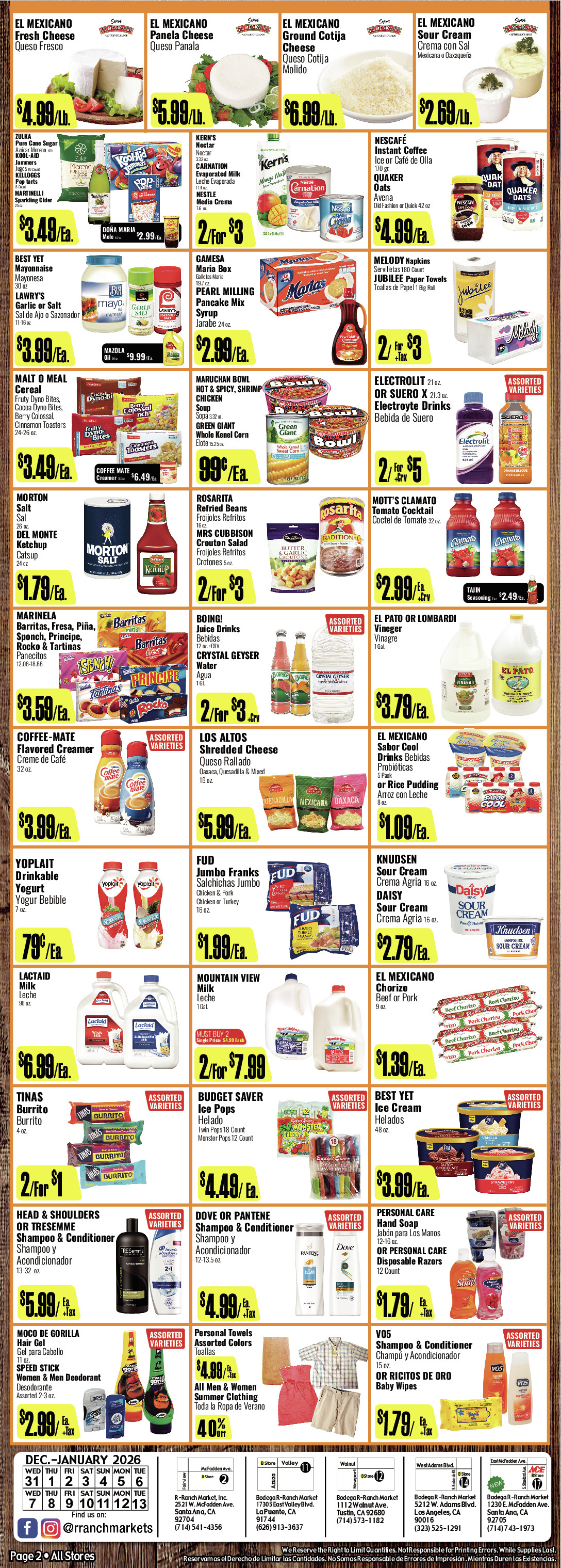 Bodega R Ranch Market Weekly AD 2 Page. valid thruogh 12/31/2025 - 01/13/2026