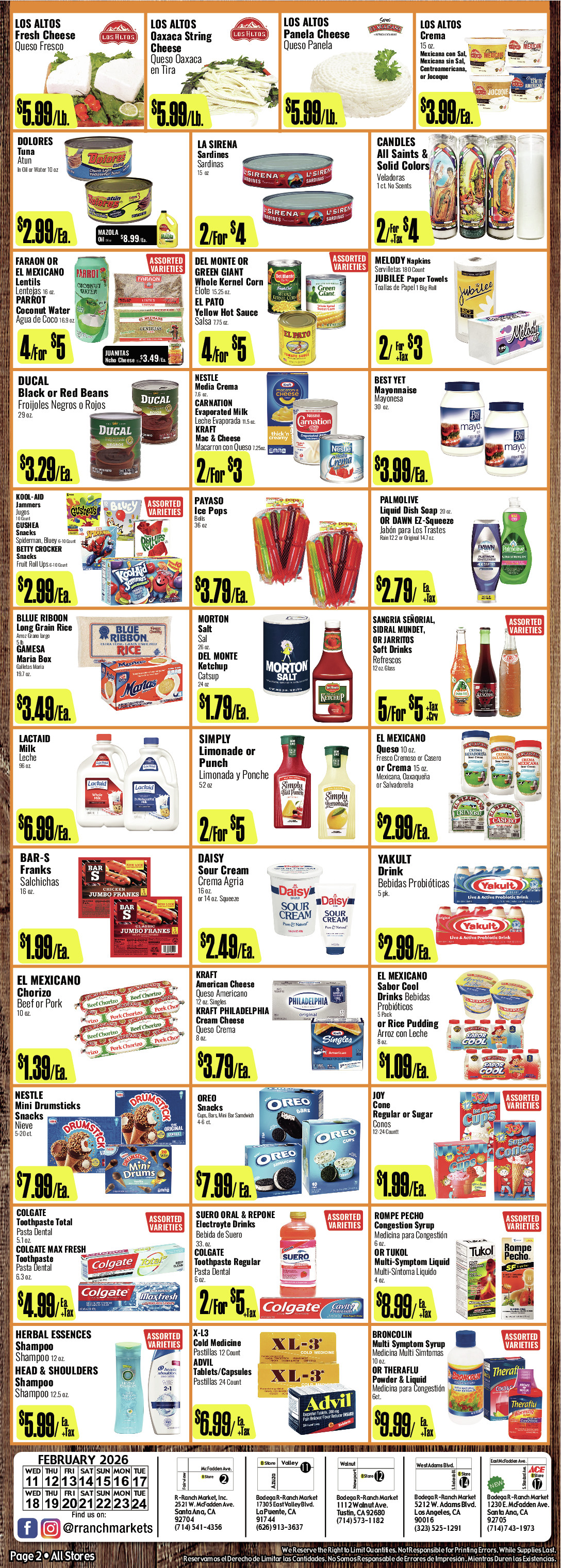 Bodega R Ranch Market Weekly AD 2 Page. valid thruogh 02/11/2026 - 02/24/2026