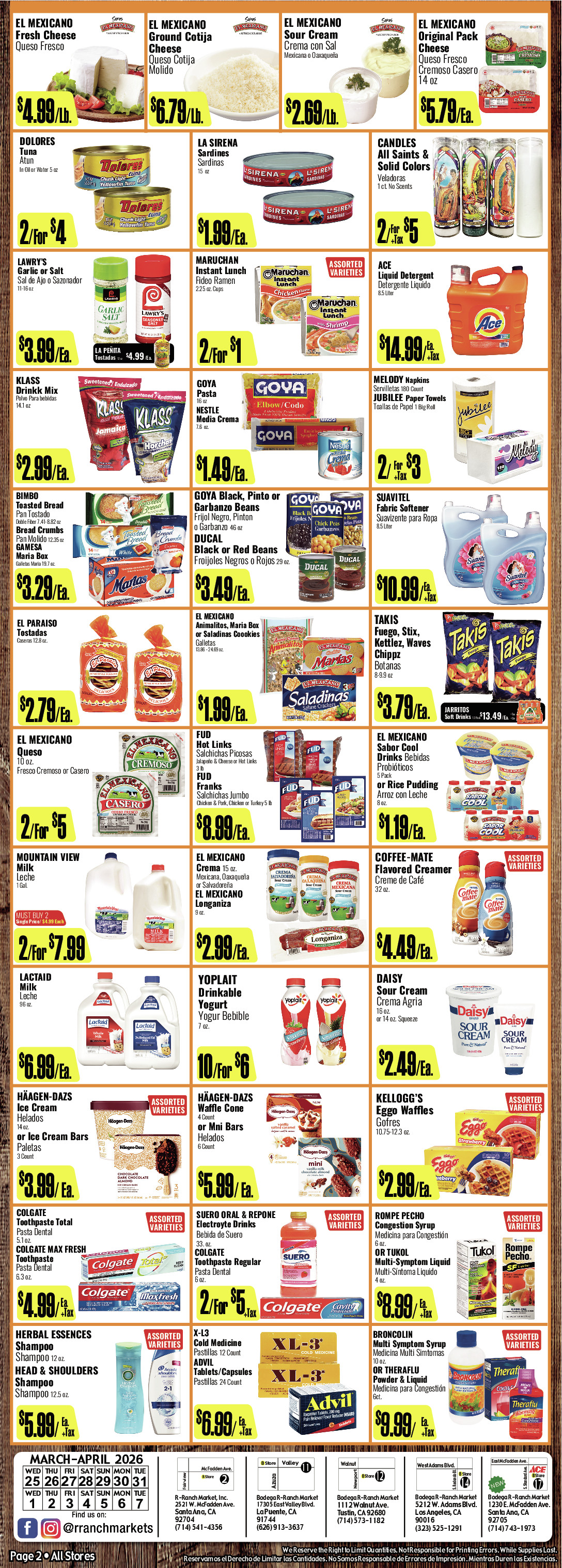 Bodega R Ranch Market Weekly AD 2 Page. valid thruogh 03/25/2026 - 04/07/2026